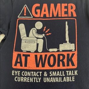 MAD ENGINE Tee. S. “Gamer at Work Eye Contact & Small Talk Currently Unavailable